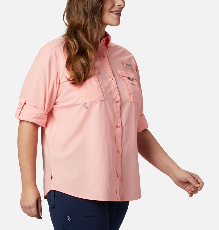 Women's Columbia PFG Bahama Long Sleeve Shirts Pink | Plus Size CA-ZA083